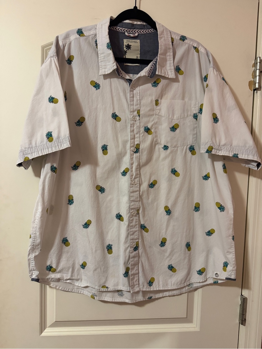 Men's Free Planet Pineapple Print Short-Sleeve XXL Button-Up Shirt